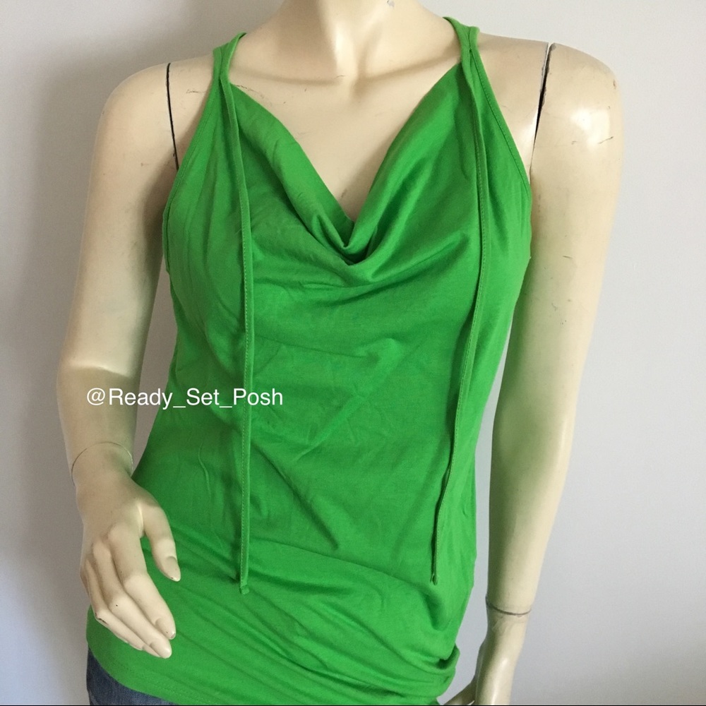 Ysame cowlneck cotton tank top in vibrant green